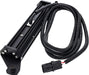 Black metal light bar with coiled cable on a white background